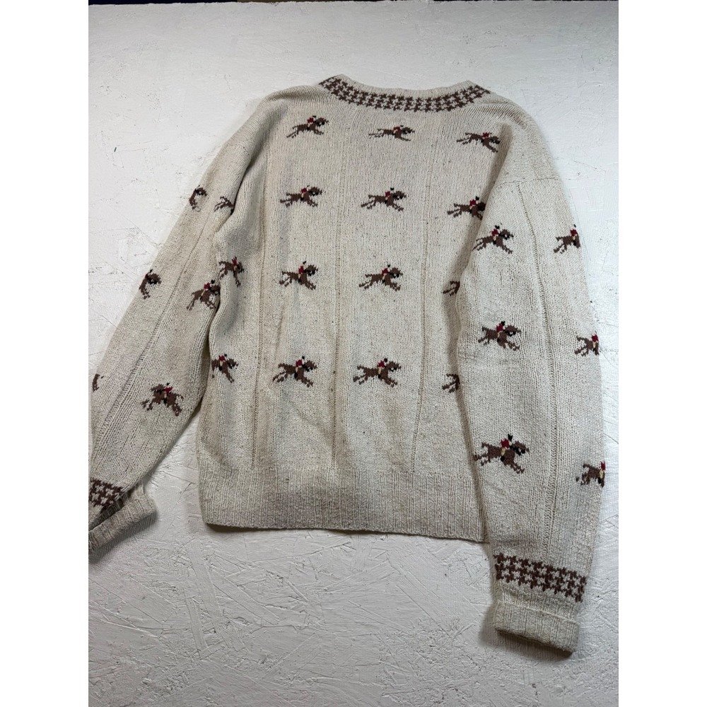 Rare VTG Polo Ralph Lauren Sz MHorses Jockey Hand Knit Beige V Neck Silk Cotton - Picture 8 of 8